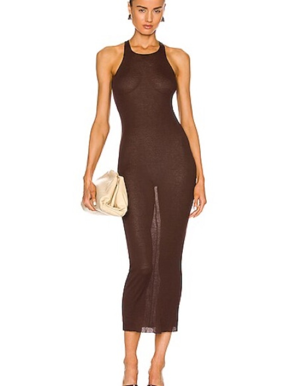 Rick Owen’s Oxblood Ribbed Sheer Knit Tank Dress